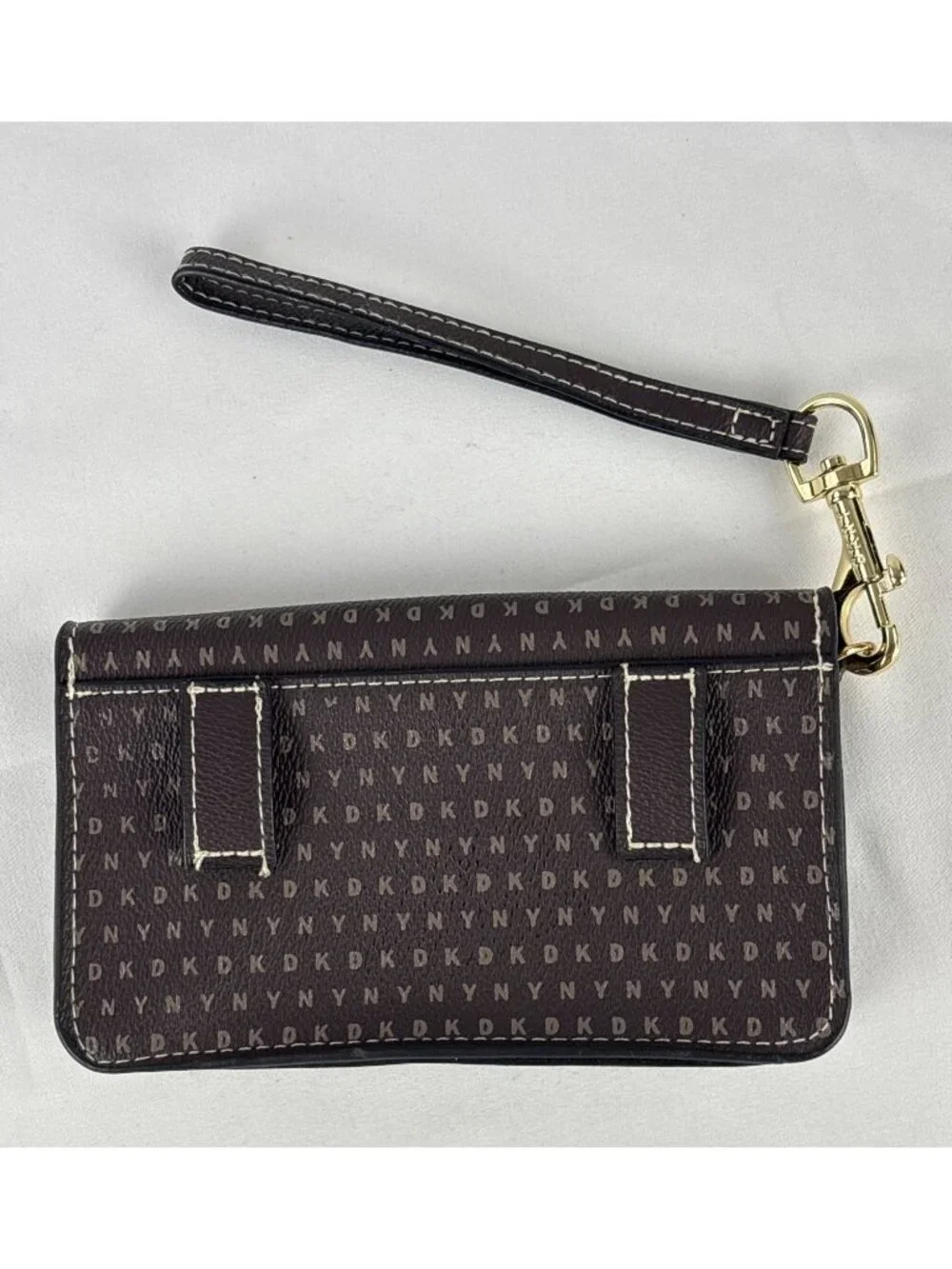 DKNY Convertible Belt Bag Wristlet Pouch Brown Monogram Logo Fanny Pack Clutch